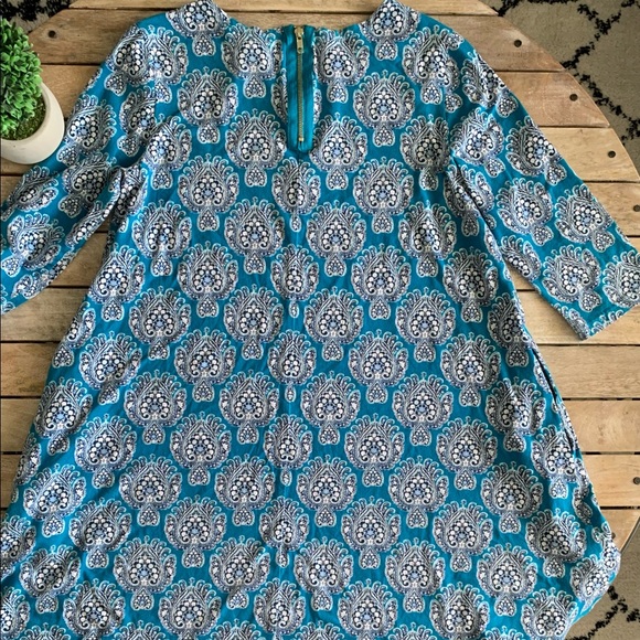 All for Color 3/4 sleeve swing dress blue turquoise womens size large - Picture 2 of 4
